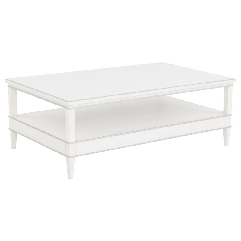 Camille Solid Wood Cocktail Table, White/Antique Pewter
