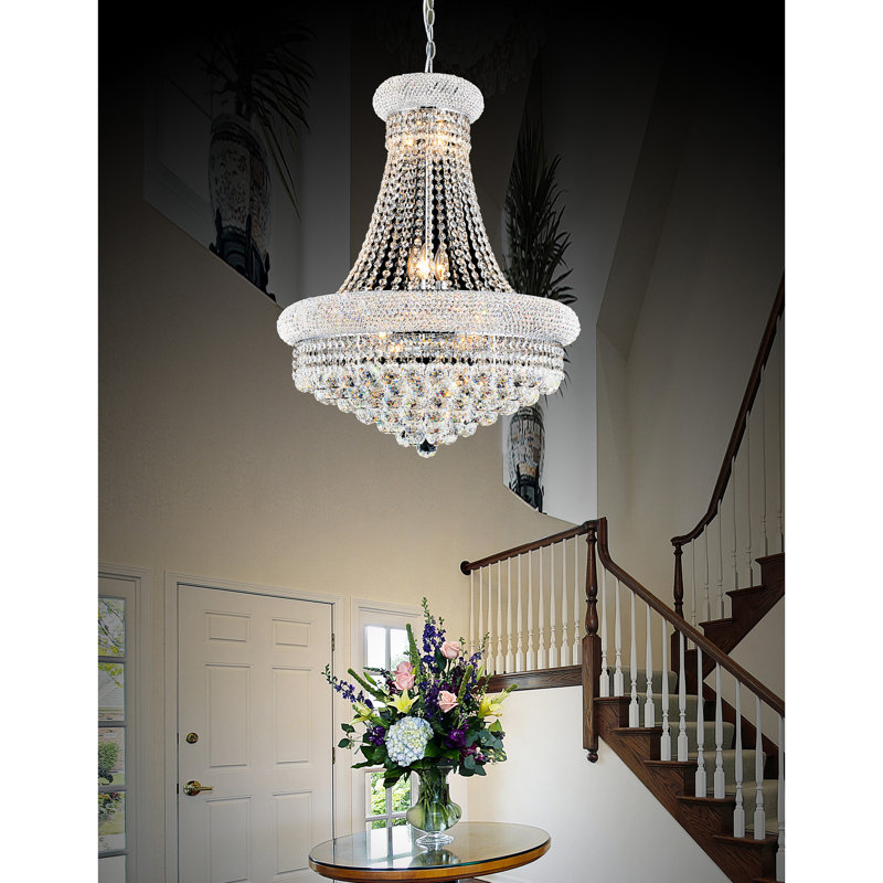Crystal 28" Chrome Chandelier for Dining Rooms Foyers Entryways Living Rooms, 18-Light with E12 Bulb Base, Polished Chrome