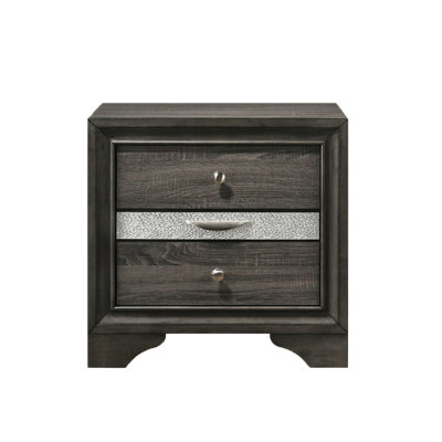 Gray Nightstand For Bedroom - 2 Drawers And 1 Jewelry Organizer Drawer, Textured Exterior Nightstand, Regular Jewellery Surface, Create A Chic Look