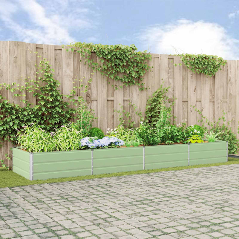 Planter Galvanised Steel, 45cm H x 385cm W x 100cm D, Pastel Green