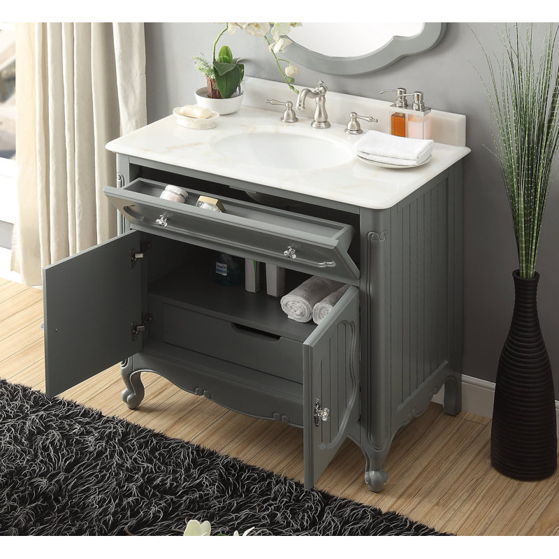 Ensemble de meuble-lavabo de salle de bain simple 34 po Albertine, Gris vintage
