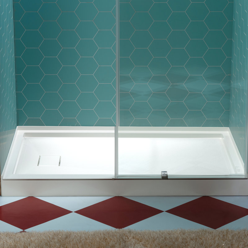 WOODBRIDGE 60 In. X 34 In. Solid Surface Shower Pan Base In White, Alcove Installation With Drain Options, Slip-Resistant & Mold-Resistant