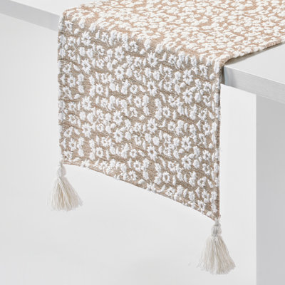 mDesign Floral Cotton Jacquard Table Runner with Tassels - 80 Inches Long - Ideal for Kitchen or Dining Room Table