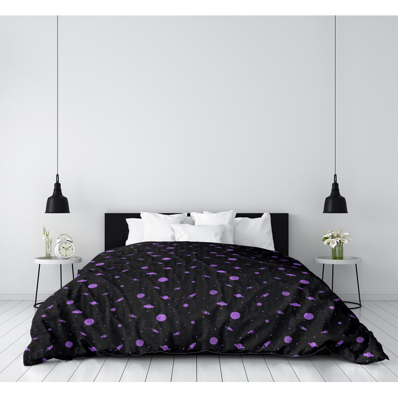Housse de couette Katelyn Elizabeth, Housse de couette pour grand lit, Noir / Mauve, Microfibre