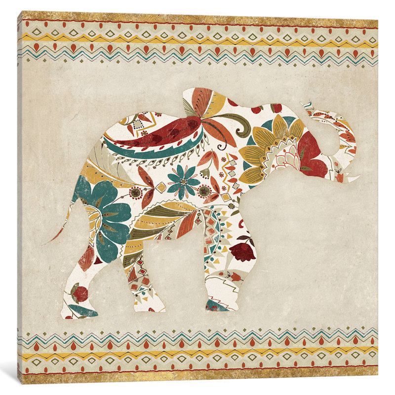 Boho Elephant I, impression sur toile tendue, H 18 po x l 18 po x P 1,5 po, Toile tendue