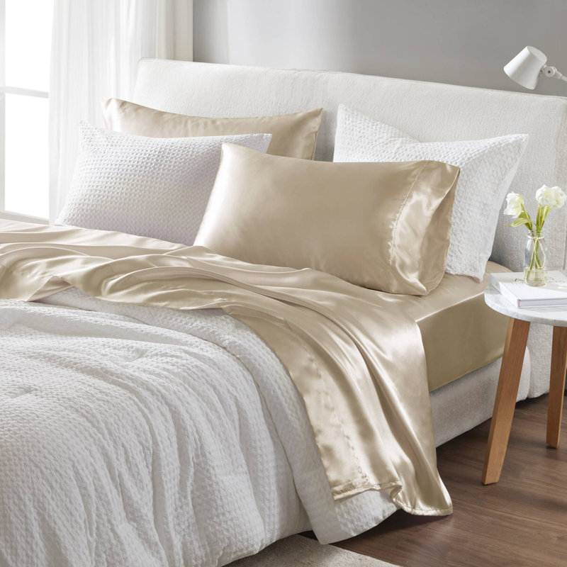 Taies d'oreiller en satin de luxe 2 pièces, Champagne, Taies d'oreiller pour grand lit