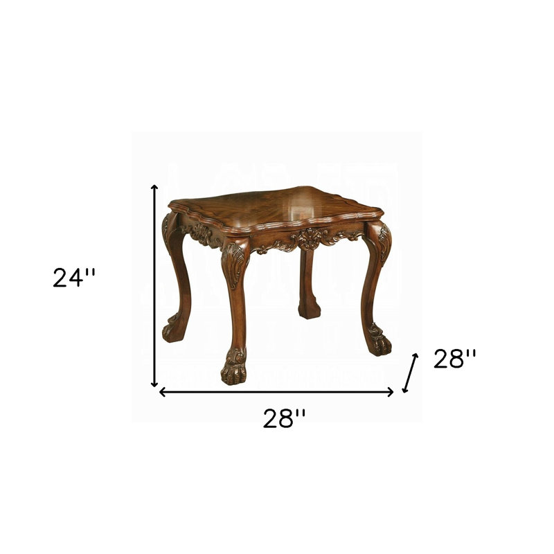Keitha Transitional Square End Table with Wooden Scalloped Top & Apron, Brown