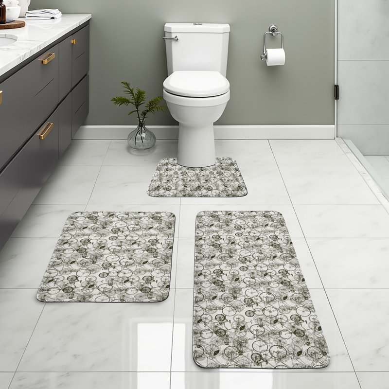  Ensemble de 3 tapis de salle de bain en forme de U et tapis rectangulaires blanc et sépia foncé