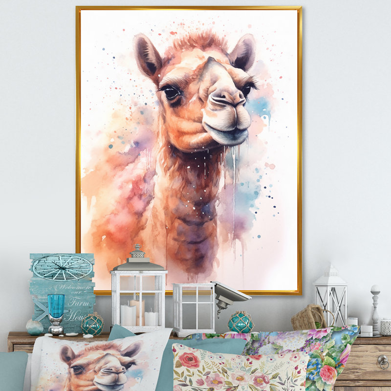 Camel désert Nomad VI - animaux, art mural, salon, Cadre flottant doré, 32" H x 16" W