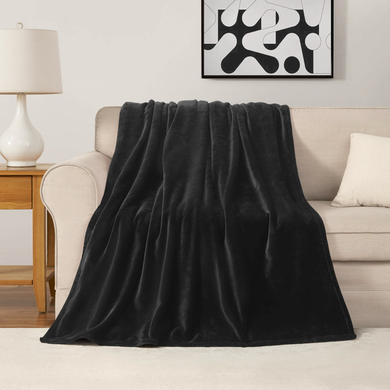 The Sheet Lab Solid Plush Throw Blankets, Black