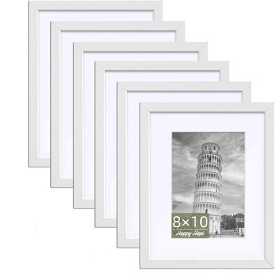 8x10 Picture Frame Set of 6, Wall or Tabletop Display, White，White 8x10 Frame Display Photos 5x7 with Mat or 8x10 without, Gallery Wall Frame Set for Room & Home Decor