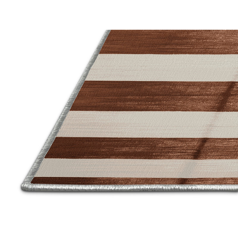 Tapis beige à rayures horizontales lavable à la machine, Rectangle 3 pi x 5 pi