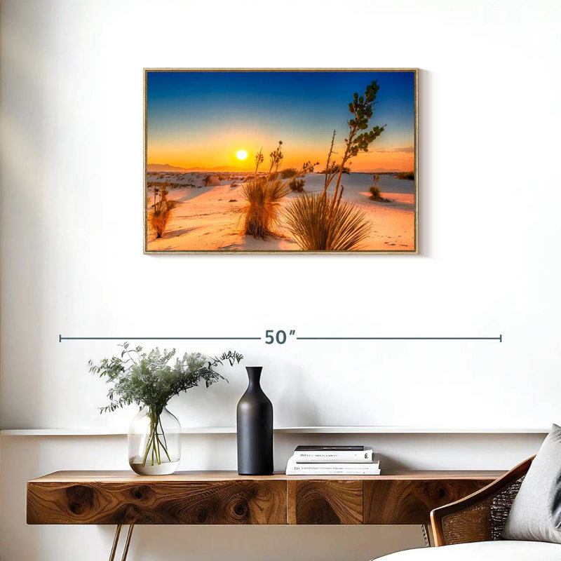 Coucher de soleil White Sands, Cadre flottant en bois naturel, 31 po x 21 po