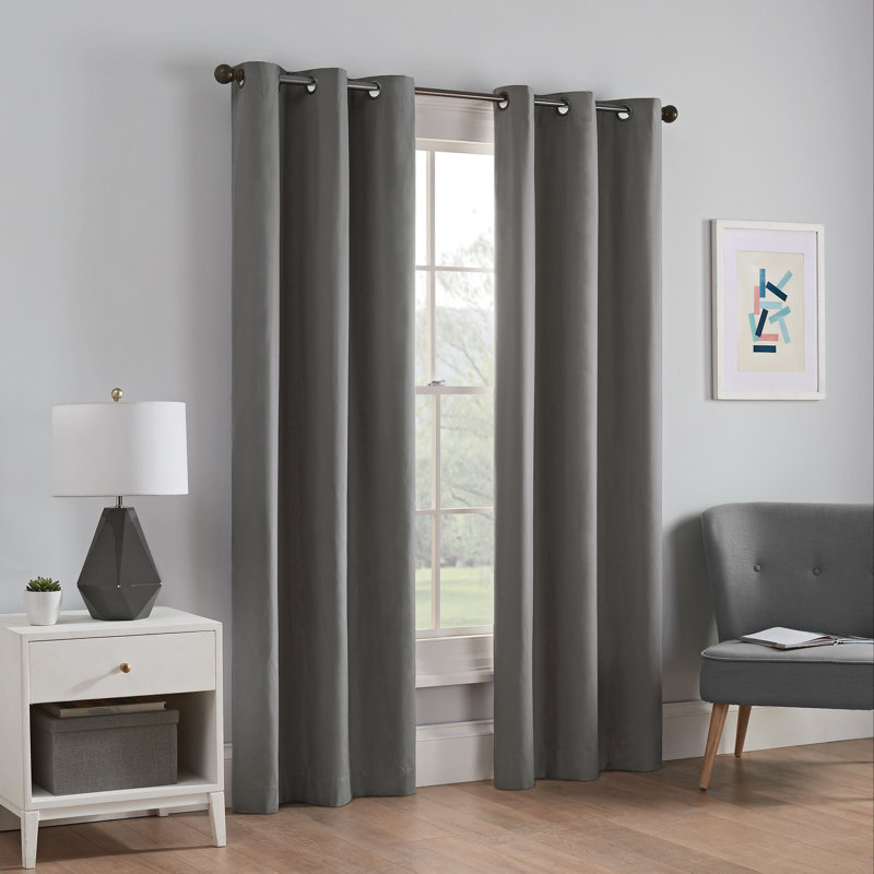 Microfiber Blackout Grommet Curtains, Solid Thermaback Window Curtains, Smoke, 42" W x 63" L