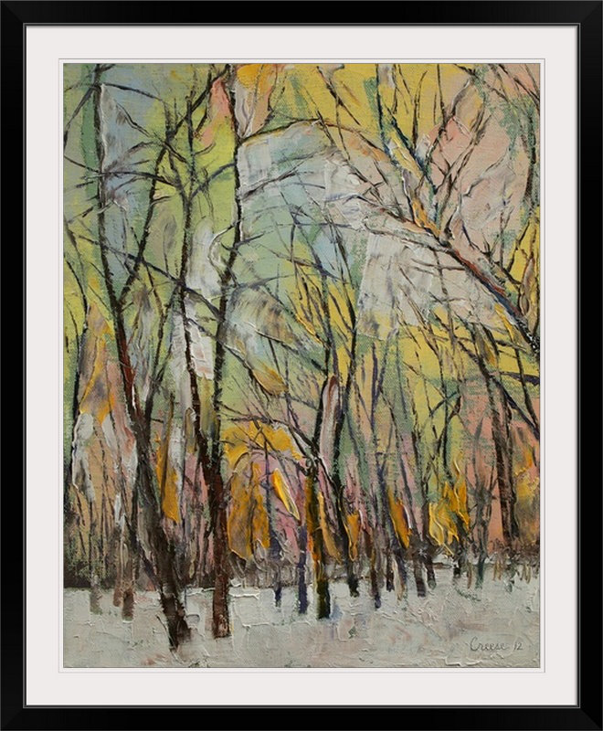 «Leyton Winter Trees Landscape» par Michael Creese, reproduction d'art, H 23 po x l 20 po x P 1 po, Cadre noir