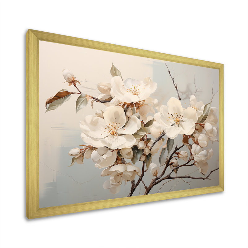 White Apple Blossom Whispers II, Encadrement doré, H 30 po x l 40 po x P 1,5 po