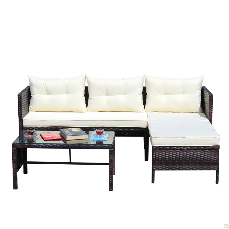 Canapé modulaire d'extérieur en osier 3 pièces, Blanc