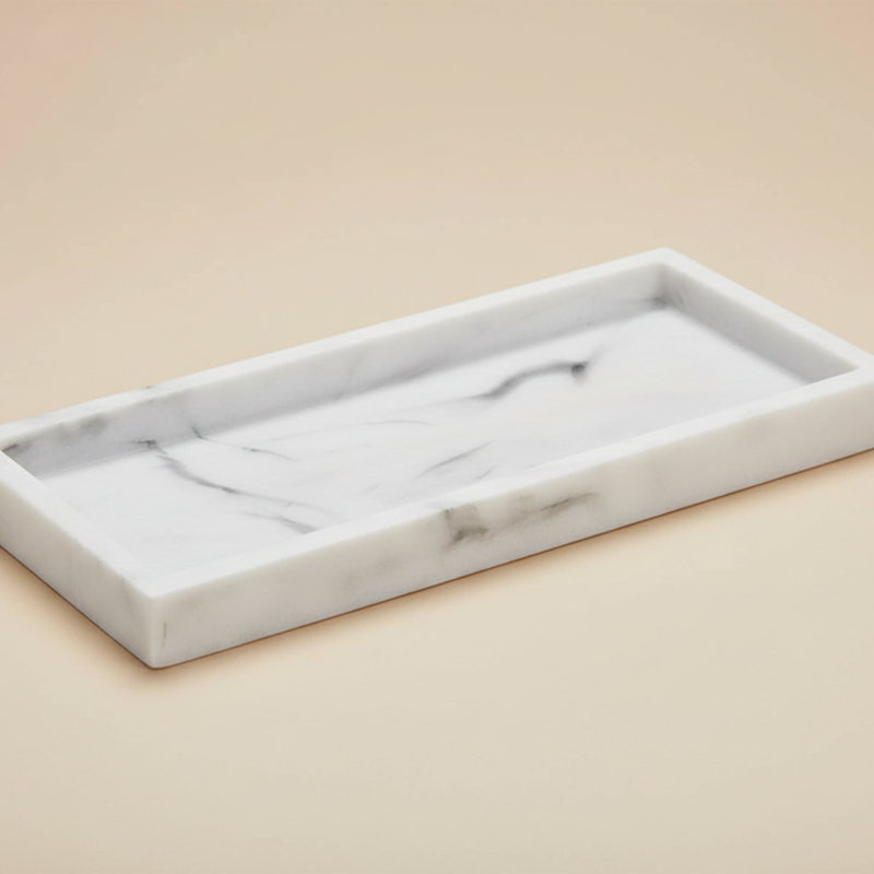 Vanity Tray - Non-Slip White Marble, White Marble