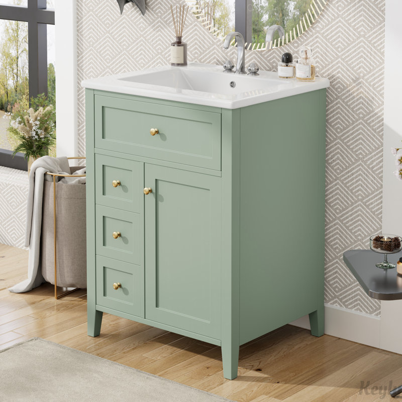 Meuble-lavabo 24 po avec lavabo, tablettes réglables, Vert