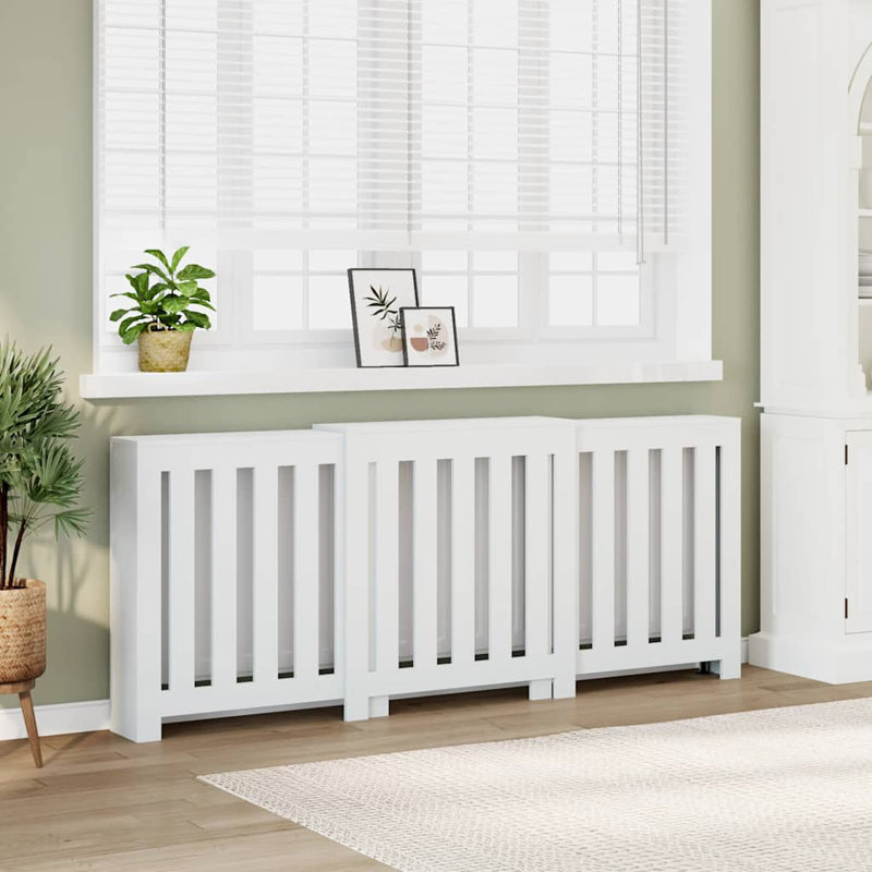 Extra Large Radiator Cover, White, 205 x 21.5 x 83.5 cm, Vertical Slats