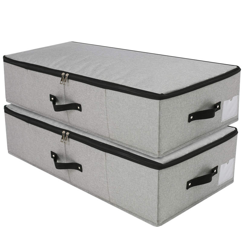 2-Pack Of Large Under Bed Clothing Storage Boxes With Durable Fabric And 4 Reinforced Handles,Dark Grey