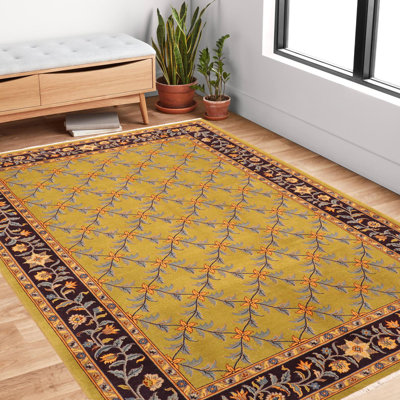 Tapis vert en laine noué à la main 6 pi 2 po x 9 pi 2 po Baccio