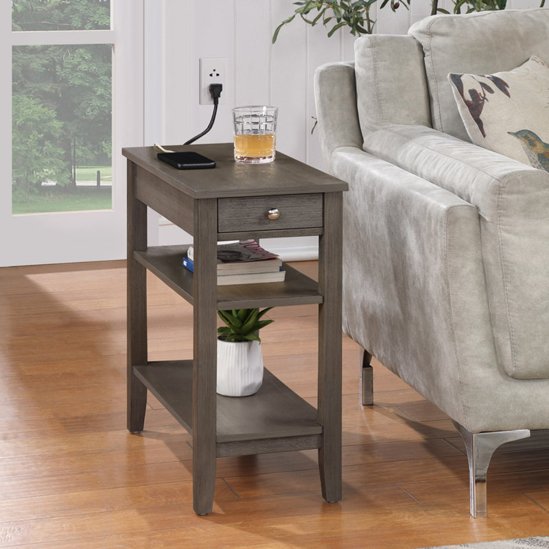 Carbin 24" H 1-Drawer End Table with Built-In Outlets, Wirebrush Dark Gray