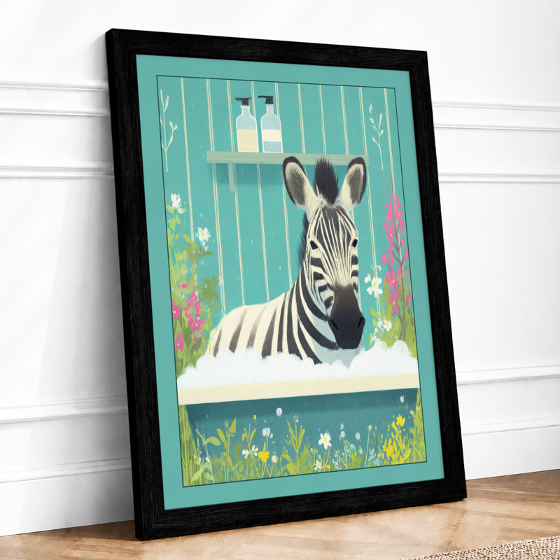 Zebra In The Tub Illustrative - Print, A3 - 42.0 x 29.7 cm, Black