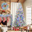 Ensemble d'arbre de Noël artificiel à charnière enneigé 6 pi avec arbre, guirlande et couronne, lumières DEL colorées, 8 modes d'éclairage et pommes de pin
