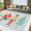 Tapis intérieur rouge lavable à la machine, motif abstrait amusant dessiné à la main.-923437956