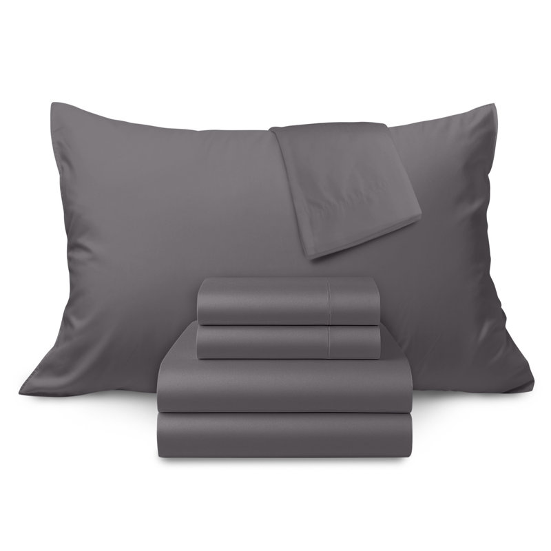  Ensemble de draps 100% coton percale frais et frais (4 pièces), Grand lit, Gris anthracite