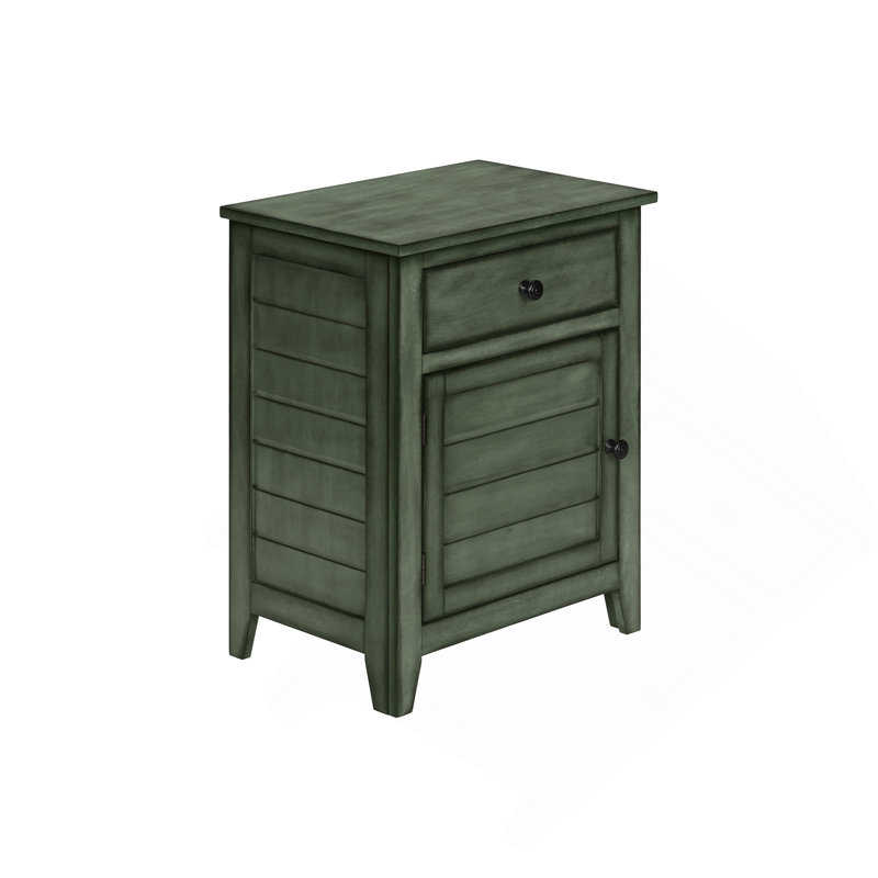 Table d'appoint, table de chevet, tiroir de rangement, bout, table d'appoint, chambre à coucher, lampe, rangement, placage vert antique, transitionnel