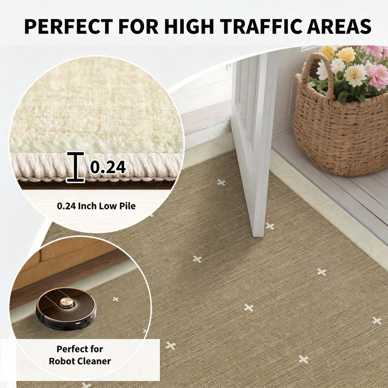 Tapis contemporain lavable avec support TPR, Fauve, 9 x 12 pi