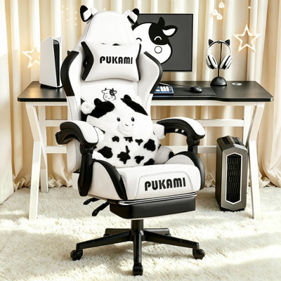 Ivy Bronx Gaming Chair With Cute Cow e Ears And Cute Cow Plush Cushion Pillow,cute Computer Chair With Footrest