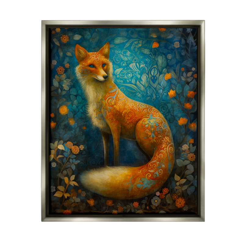 Forêt de renard sur bois par LSR Design Studio, peinture, H 31 po x l 25 po x P 1,7 po, Cadre flottant noir de jais
