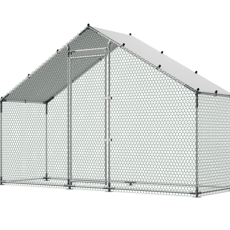 Grand poulailler 9,8 x 3,3 6,6 pi avec une structure renforcée en cage de volaille de ferme, couvercle imperméable et toit en polyéthylène
