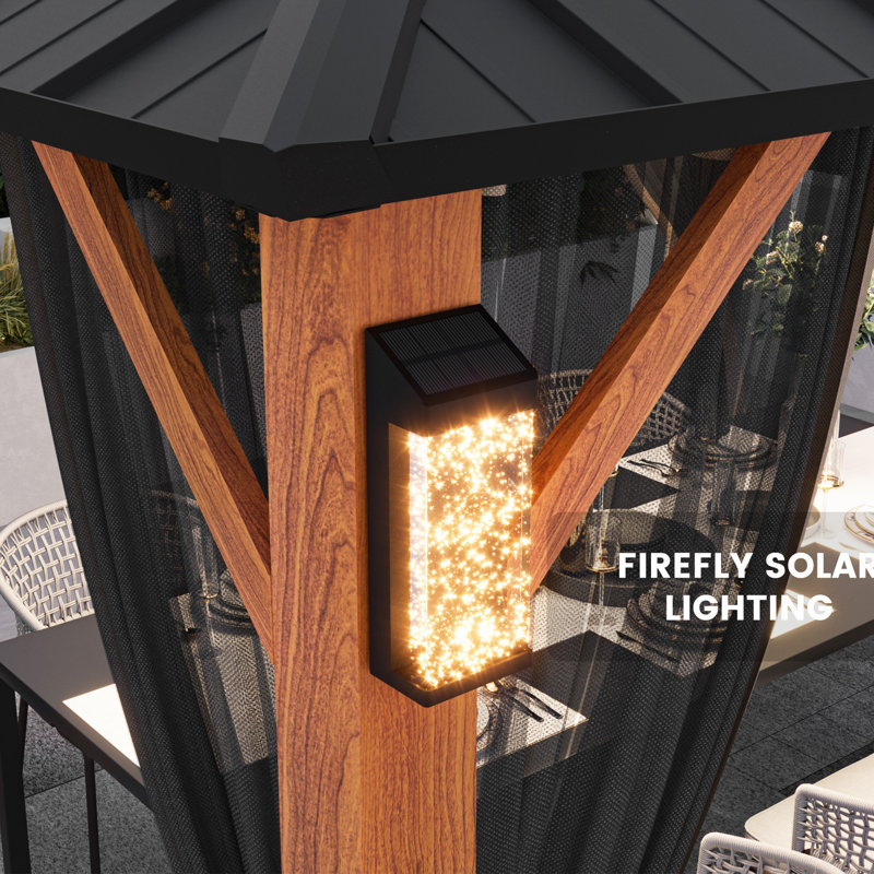 Hamilton 10' x 14' Hard Top Gazebo With Solar Self Powered LED Lights, Mosquito Netting And Canopy Hook