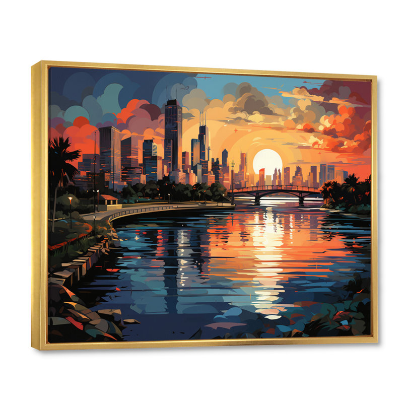 City Miami Popart III sur toile, H 12 po x l 20 po x P 1 po, Cadre flottant doré