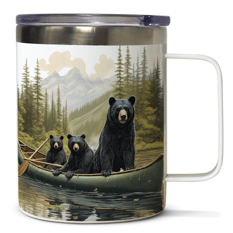 Tasse en acier inoxydable Black Bear Canoe avec couvercle 12 oz.