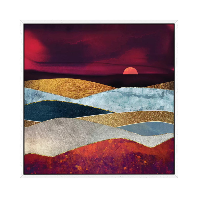 Crimson Sky - Print on Canvas, 45.72 cm H x 45.72 cm W, White Framed