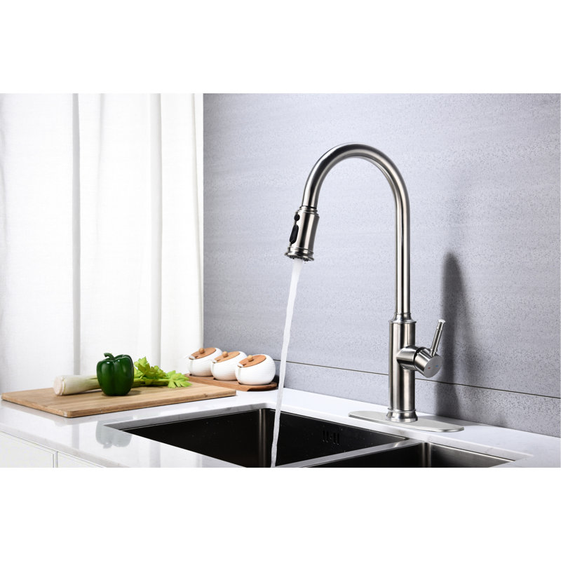 Kitchen Faucet With 360 Rotating Pull Out , Three Water Output Settings, Single Lever Operation, Brushed Nickel Stainless Steel, Dirt Surface Treatment, Splash- Aerated Bubble Water, 6.08 Lb Faucet,