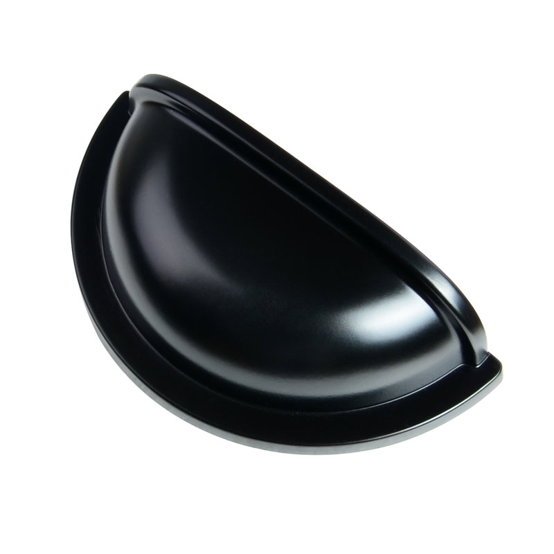 Flat Black Modern Cup Drawer Pull with Mounting Hardware