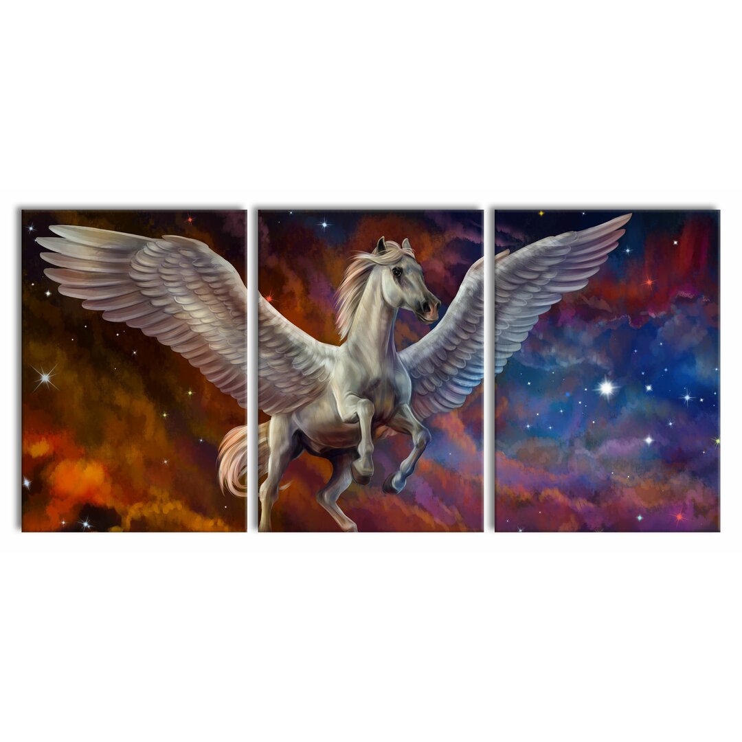 3-tlg. Leinwandbilder-Set White Pegasus with Angel Wings