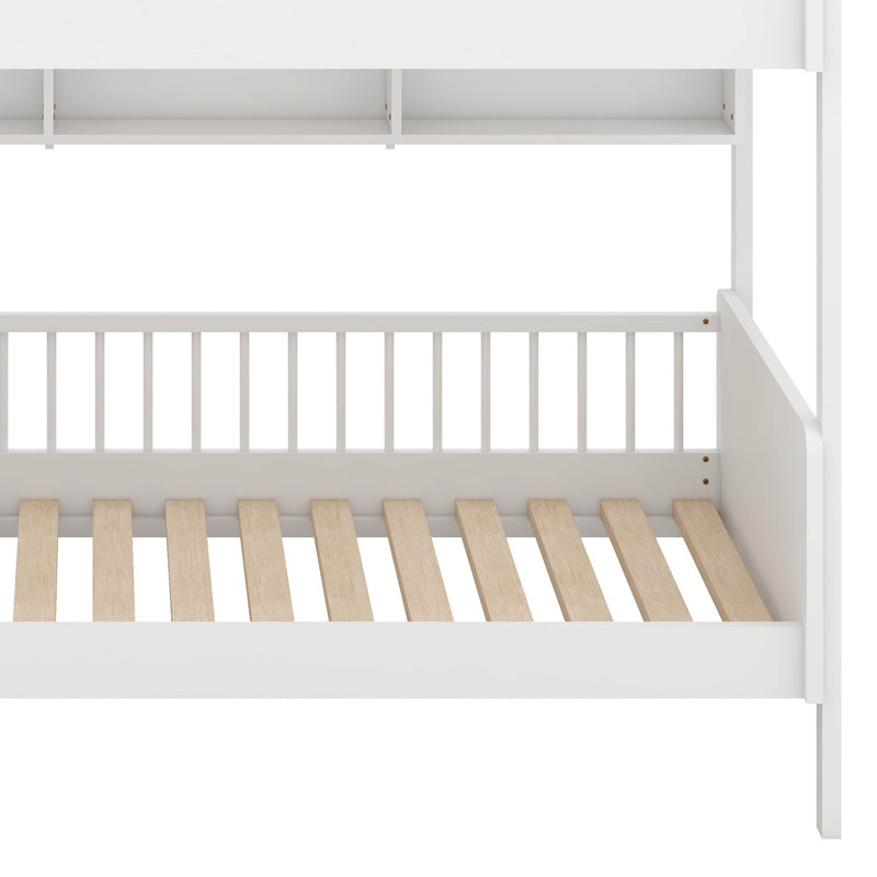 Lit superposé simple au-dessus de simple avec 3 tablettes de rangement, lit superposé en bois massif avec échelle, garde-corps, échelle pouvant être changée à gauche ou à droite