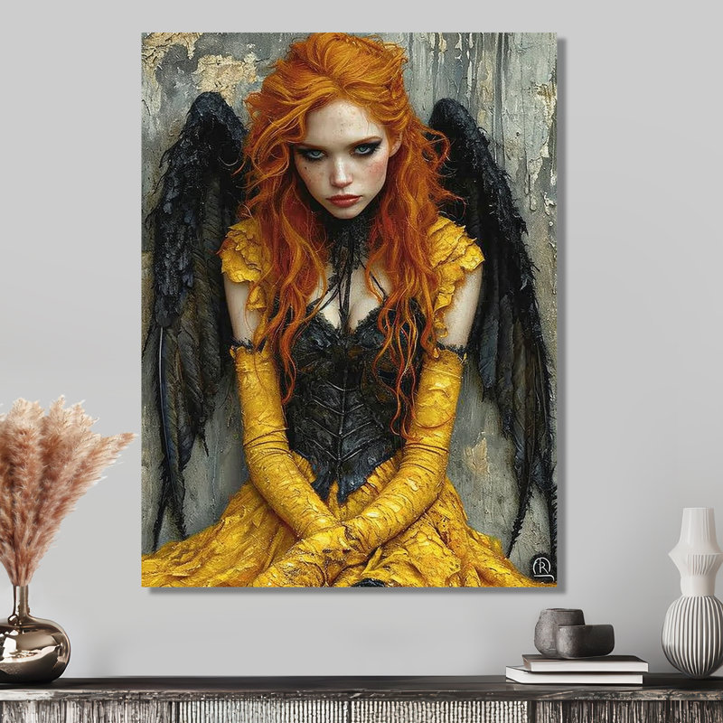Art mural de salon gothique rousse Pixie Black Wings - ailes d'ange, H 32 po x l 24 po, Métal métal
