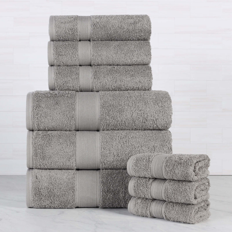 Ensemble de serviettes en coton biologique Lyndon, Argent, Ensemble 9 pièces