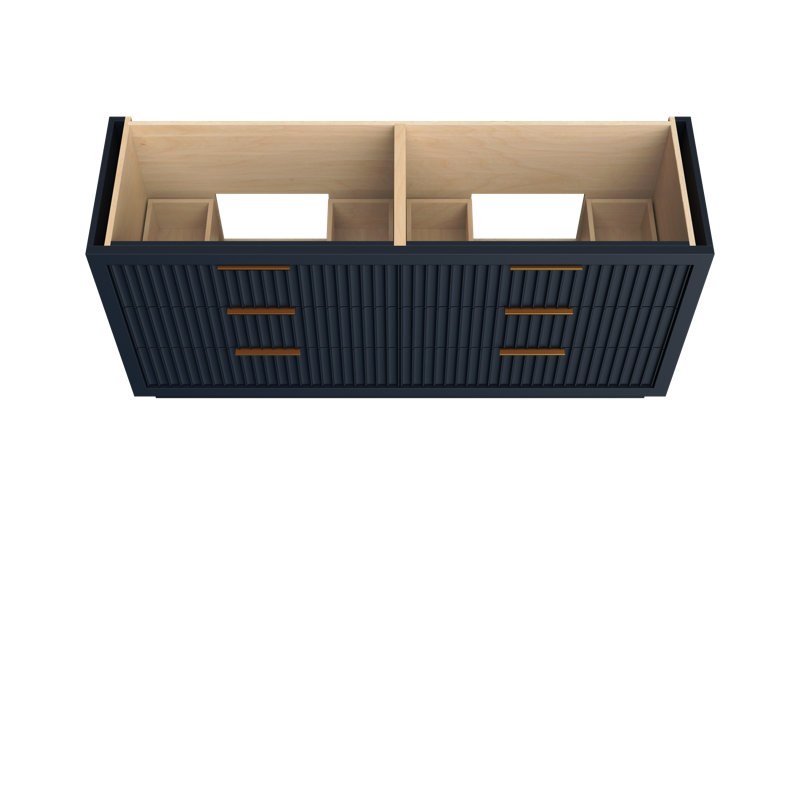 Lecrieú Double Drawer Bath Vanity, Hague Blue, 72", Rose Gold