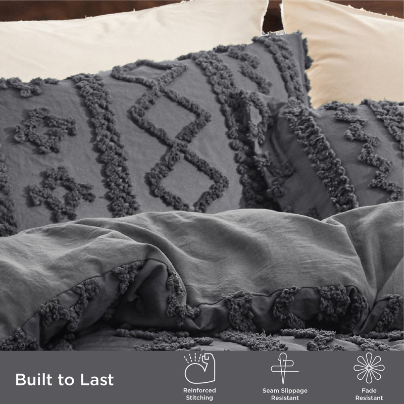 Ensemble d'édredon en microfibre toutes saisons, Édredon pour grand lit + 2 taies décoratives, Gris foncé