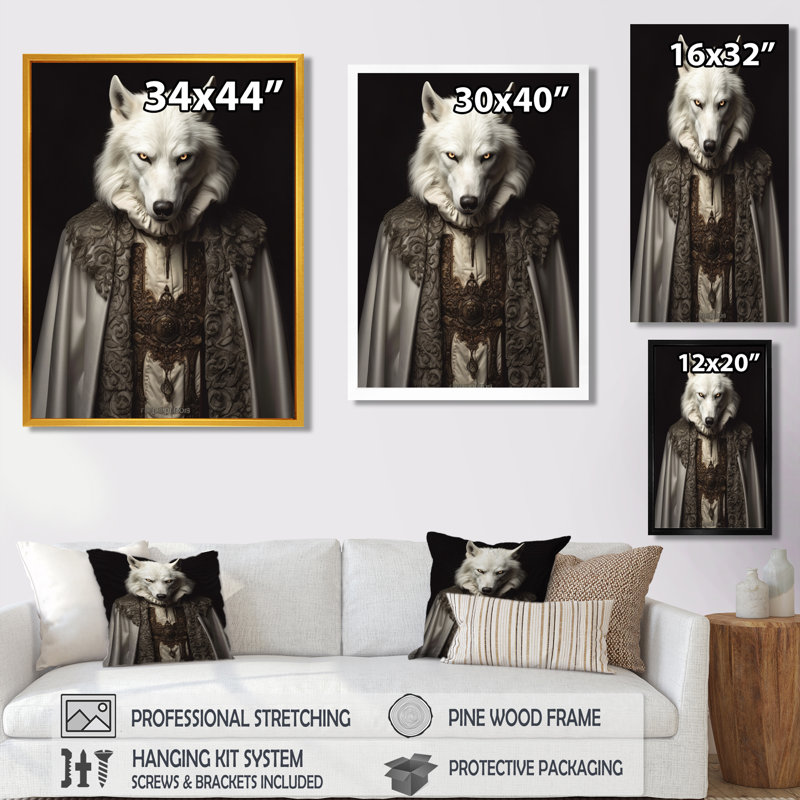Loup blanc, sagesse de la grâce noble - loup, art mural, Toile avec cadre flottant noir, H 32 po x l 24 po x P 1 po