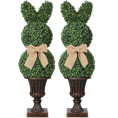 Rabbit Statue Decor, Indoor/Outdoor Artificial Greenery with 38-Inch Pot, Realistic Animal Accent for Home or Garden